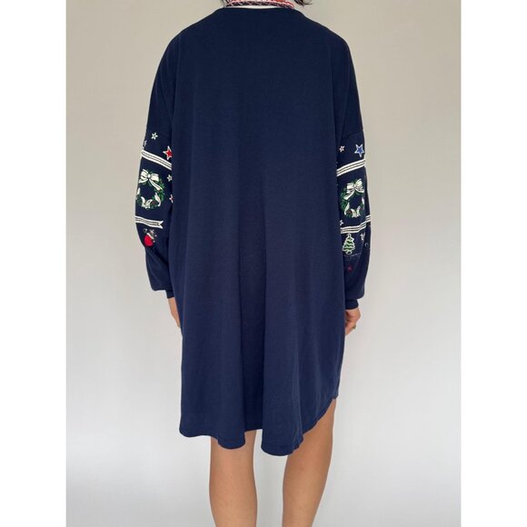 90s vintage holiday christmas graphic long sleeved cotton pajama sleep dress - Picture 5 of 10